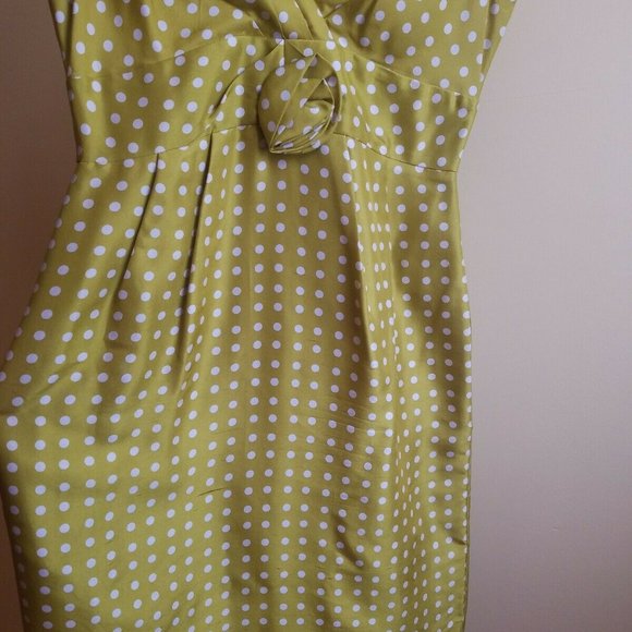 JCREW SILK DRESS SIZE 4 SMALL CHARTREUSE POLKA DOT - Picture 3 of 5